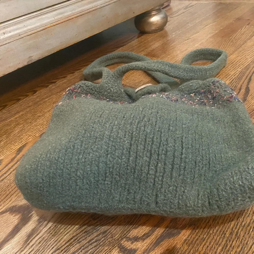 Handmade moss green boiled wool slouchy purse